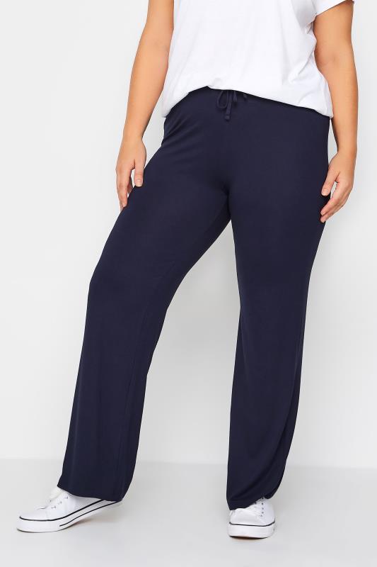Plus Size Joggers YOURS BESTSELLER Curve Navy Blue Wide Leg Pull On Stretch Jersey Yoga Pants