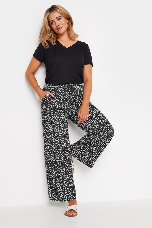 M&Co Black & White Flower Print Palazzo Trousers | M&Co 2