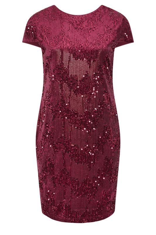 YOURS LONDON Plus Size Wine Red Velvet Sequin Shift Dress | Yours Clothing 5