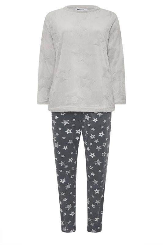 YOURS Plus Size Grey Embossed Star Borg Lounge Set | Yours Clothing 5