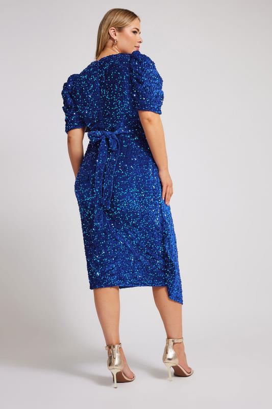 YOURS LONDON Plus Size Blue Sequin Velvet Wrap Dress | Yours Clothing 3