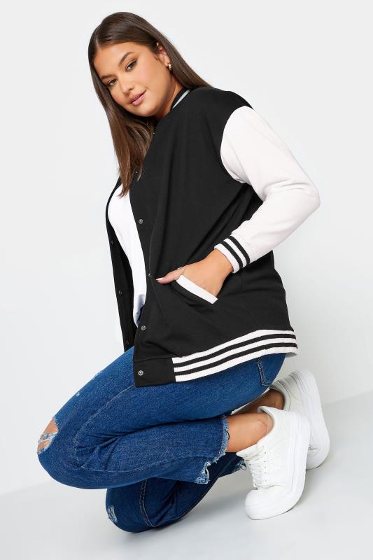 Plus Size Black Varsity Bomber Jacket | Yours Clothing 3