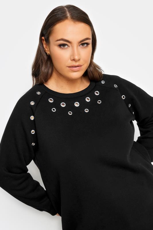 YOURS Curve Black Eyelet Detail Sweatshirt | Yours Clothing 4