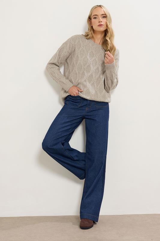 LTS Tall Natural Brown Cable Knit Jumper | Long Tall Sally 1