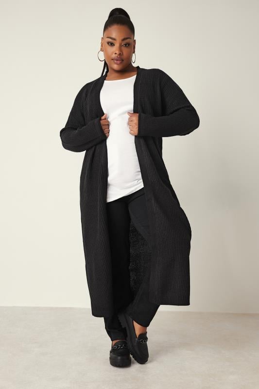 Plus Size  YOURS Curve Black Knitted Maxi Cardigan