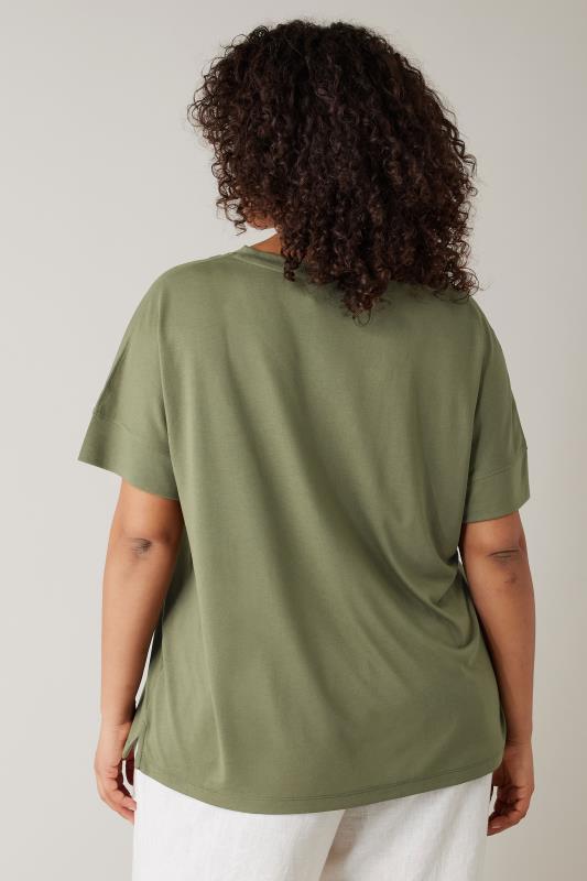 EVANS Plus Size Khaki Green V-Neck Modal Rich T-Shirt | Evans 3