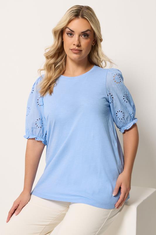  YOURS Curve Blue Broiderie Anglaise T-Shirt