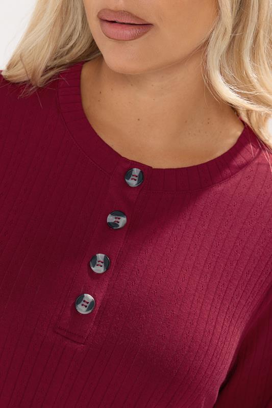 YOURS Plus Size Burgundy Red Henley Swing Top | Yours Clothing 4
