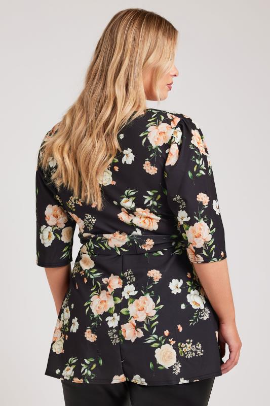 YOURS LONDON Plus Size Black Floral Print Square Neck Top | Yours Clothing 4