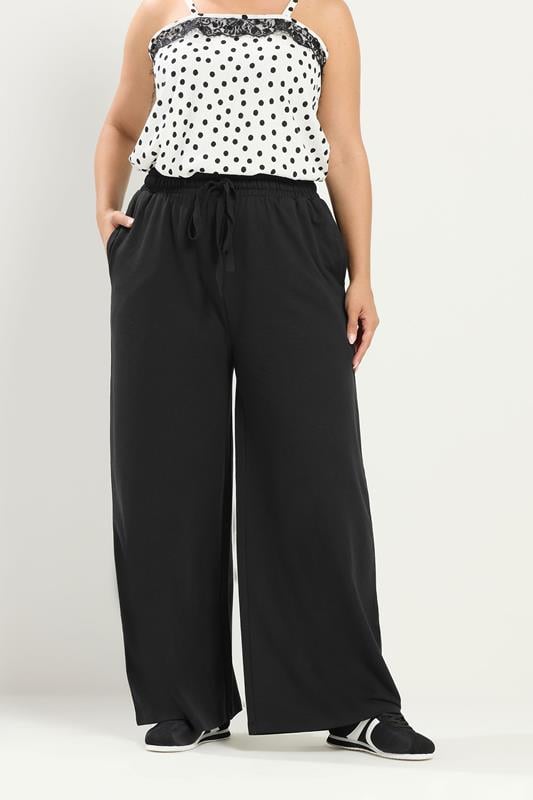  YOURS Curve Black Drawstring Wide Leg Joggers