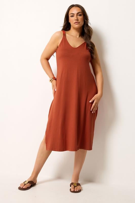 YOURS Plus Size Burnt Orange Midi Dress | Yours Clothing 1