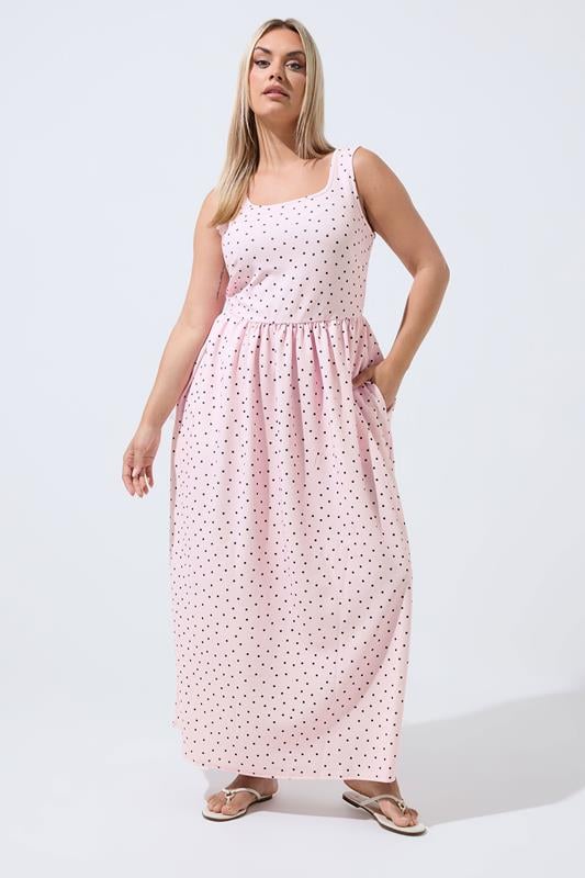  LIMITED COLLECTION Curve Pink Polka Dot Maxi Dress