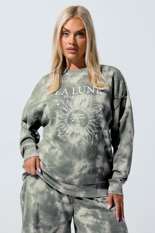 Plus Size  LIMITED COLLECTION Curve Grey 'La Lune' Tie Dye Sweatshirt