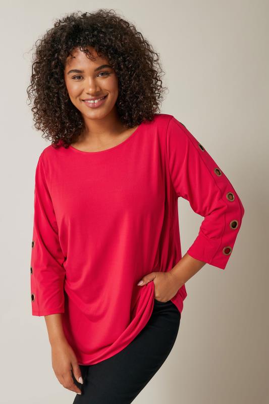 Evans Red Eyelet Sleeve Top 1