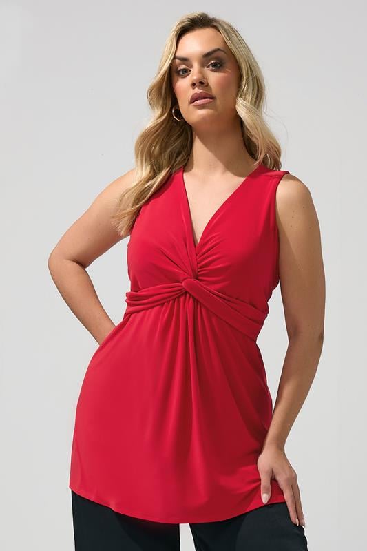  YOURS LONDON Curve Red Sleeveless Knot Front Top