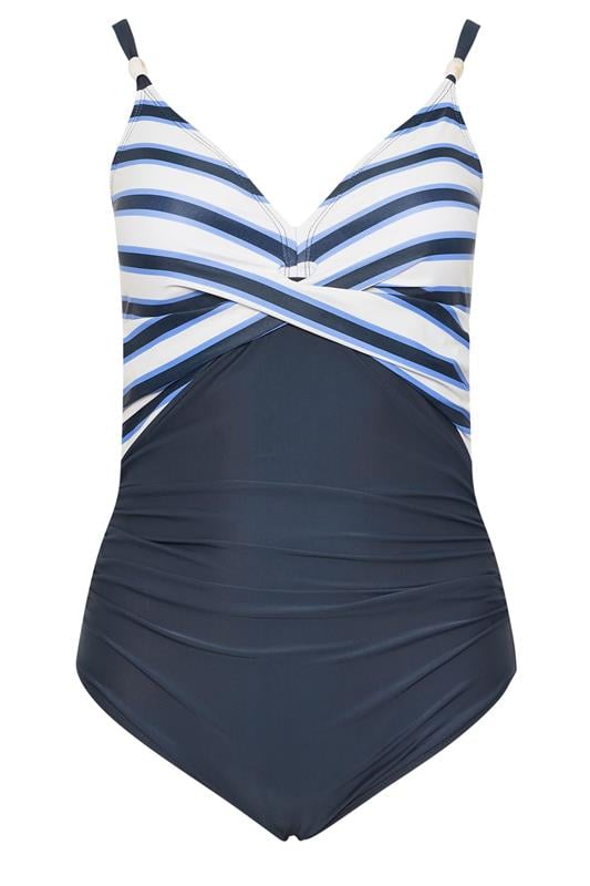 YOURS Plus Size Navy Blue Stripe Swimsuit | Yours Clothing 6