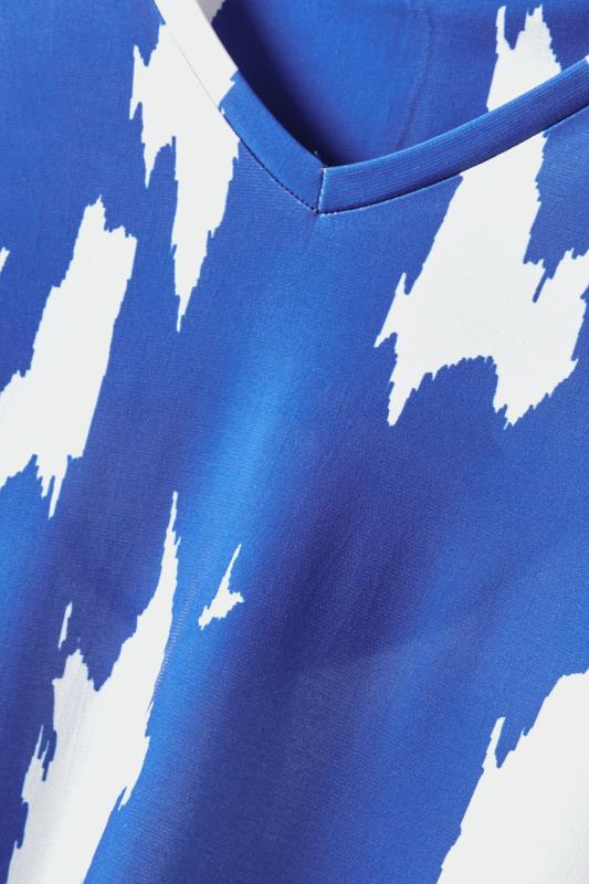 EVANS Plus Size Blue Abstract Print Cold Shoulder Top | Evans 8