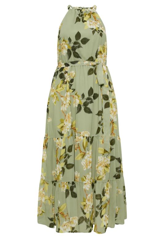 Plus Size  City Chic Green Floral Print Tie Waist Maxi Dress