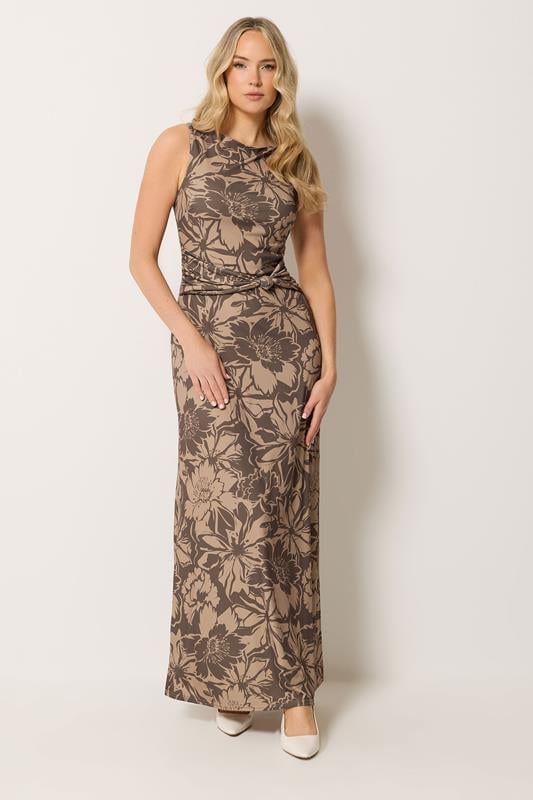 LTS Tall Brown Floral Bow Detail Maxi Dress