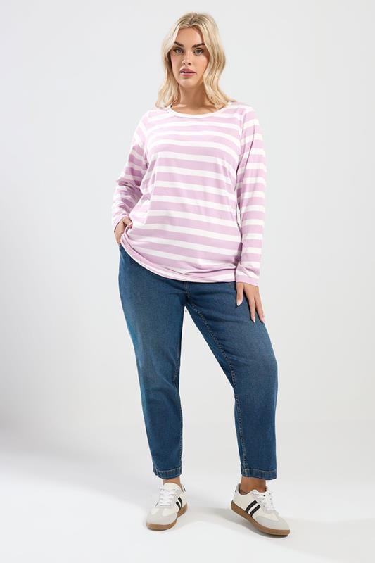 YOURS Plus Size Pink Stripe Long Sleeve T-Shirt | Yours Clothing 1