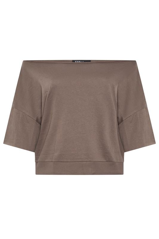 YOURS Plus Size Brown Off Shoulder Sweatshirt | Yours Clothing 5