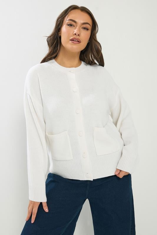 Plus Size  YOURS Curve White Button Through Knitted Cardigan