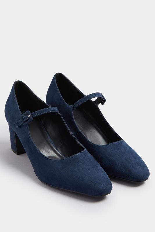  LTS Navy Blue Faux Suede Mary Jane Block Heel In Standard Fit