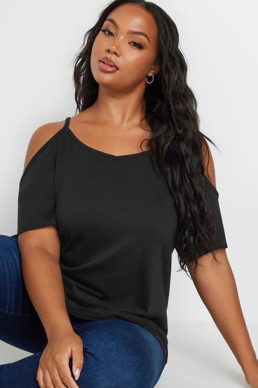 YOURS Curve Plus Size Black Cold Shoulder T-Shirt | Yours Clothing  4