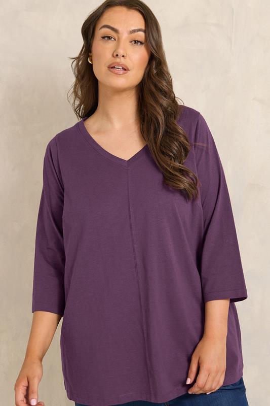 EVANS Plus Size Plum Purple Cotton T-Shirt | Evans 1