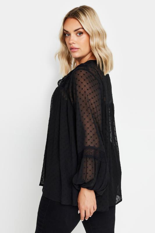 YOURS Plus Size Black Lace Detail Dobby Blouse | Yours Clothing  3