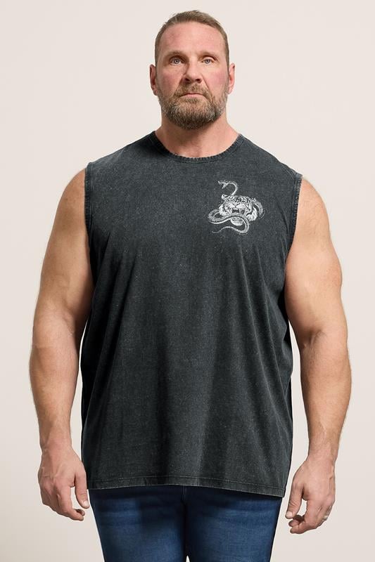 BadRhino Big & Tall Black Acid Wash Graphic Vest