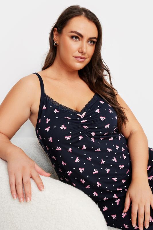 YOURS Plus Size Black Bow Print Midaxi Chemise Nightdress | Yours Clothing  2