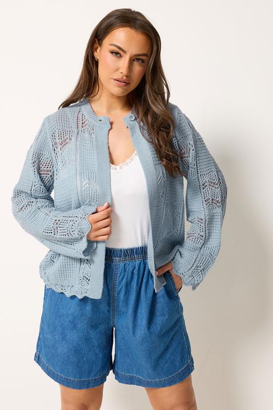  YOURS Curve Blue Crochet Knitted Cardigan