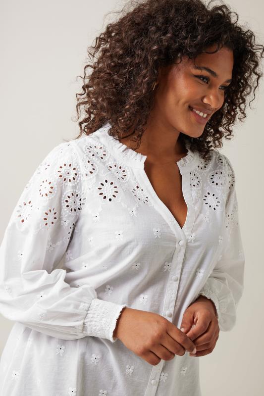 EVANS Plus Size White Broderie Cotton Blouse | Evans 4