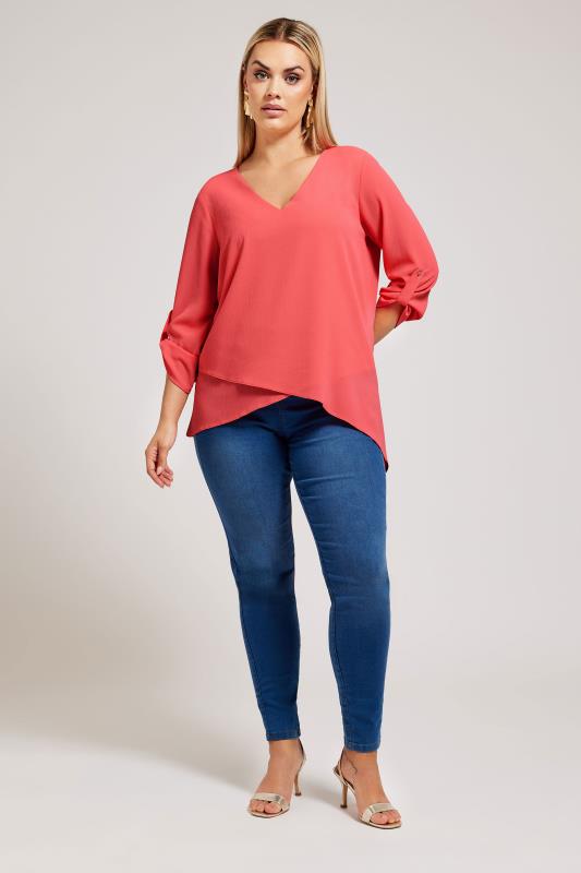 YOURS LONDON Plus Size Pink Asymmetric Hem Blouse | Yours Clothing 2