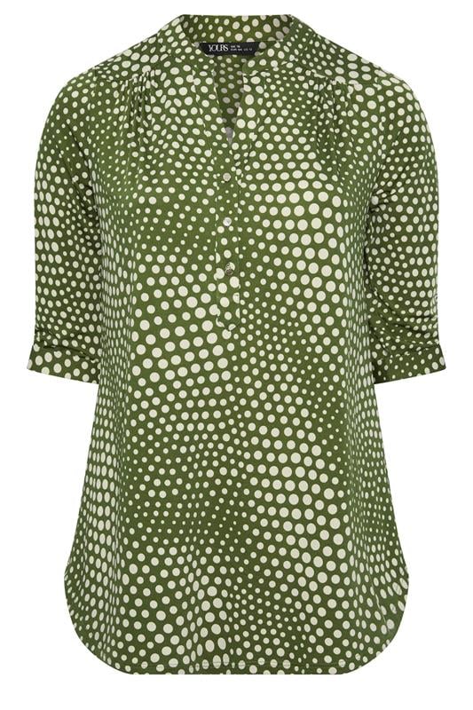 YOURS Plus Size Green Polka Dot Half Placket Shirt | Yours Clothing 5