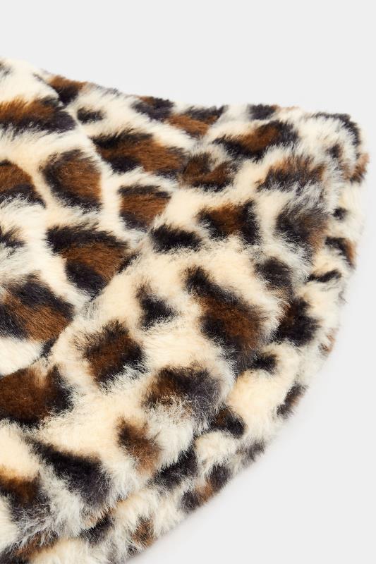 Natural Brown Leopard Print Faux Fur Bucket Hat | Yours Clothing  3