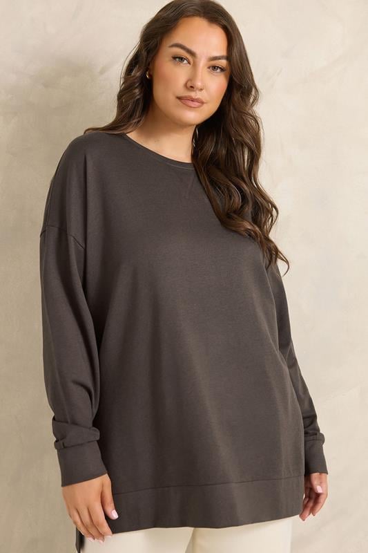  EVANS Curve Chocolate Brown Luxe Sweatshirt