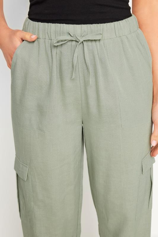 LTS Tall Sage Green Linen Cargo Trousers | Long Tall Sally 4