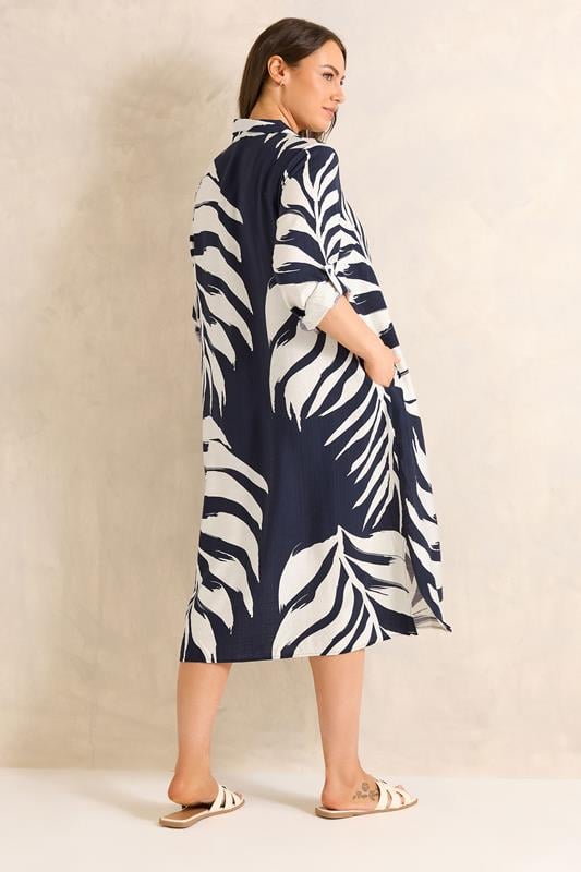 EVANS Plus Size Navy Blue Leaf Print Shirt Dress | Evans 5