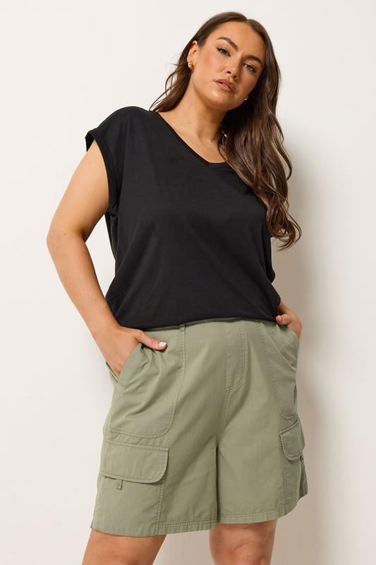  YOURS Curve Green Poplin Cargo Shorts