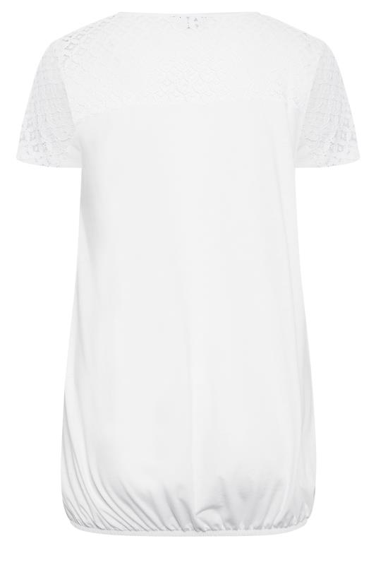 YOURS Plus Size White Lace Sleeve Bubble Hem T-Shirt | Yours Clothing 7