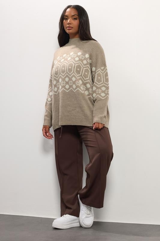 YOURS Plus Size Natural Brown Fairisle Jumper | Yours Clothing 2