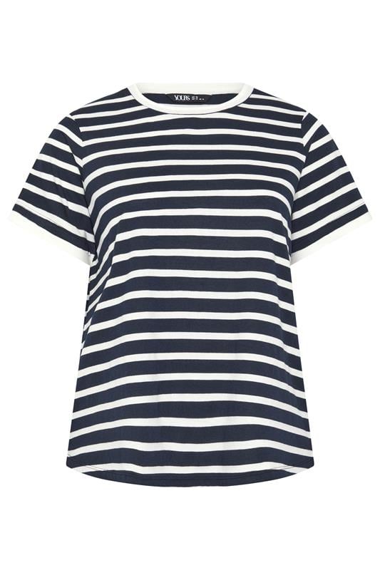 YOURS Curve Navy Blue Stripe Ringer T-Shirt | Yours Clothing 5