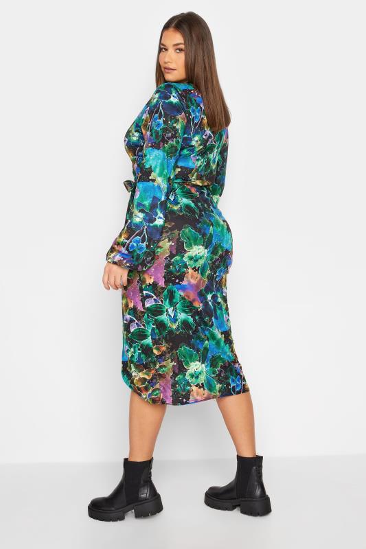 LTS Tall Women's Black & Blue Floral Midi Wrap Dress | Long Tall Sally 3