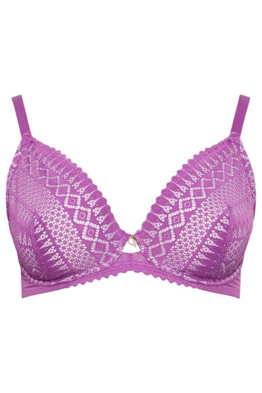 YOURS Plus Size Purple Lace Detail Non-Padded Bra | Yours Clothing  6