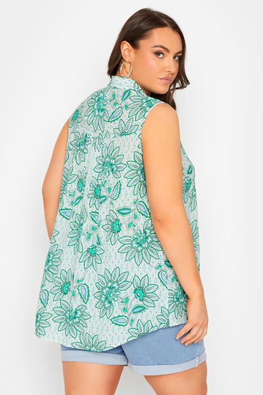 YOURS Plus Size Green Floral Print Dipped Hem Sleeveless Blouse | Yours Clothing 3