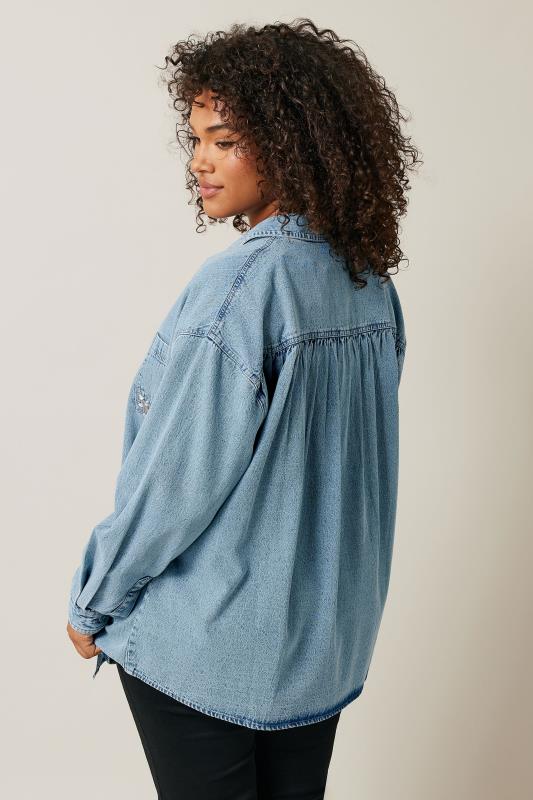 EVANS Plus Size Blue Denim Sequin Embellished Shirt | Evans 4