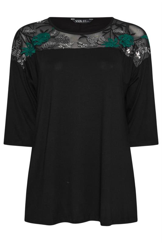 YOURS Plus Size Black & Green Mesh Embellished Swing Top | Yours Clothing  5