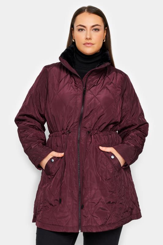 Evans Red Quilted Parka Coat 1
